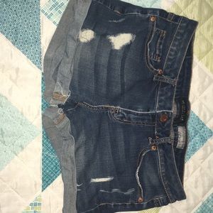 Aeropostale dark wash distressed midi shorts